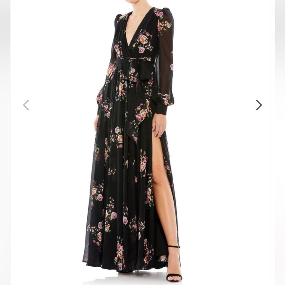Mac Duggal Black Floral Maxi Dress
